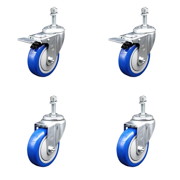 Service Caster 4 Inch Blue Polyurethane Swivel 10mm Stem Caster Total Lock Brake SCC, 2PK SCC-TSTTL20S414-PPUB-BLUE-M1015-2-S2 - main